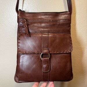 Leaders in Leather Brown Leather Crossbody Bag with Ring Buckle Accent